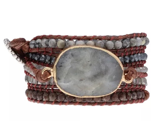 R4W82 BRANSOLETKA 3w1 MIX KAMIENI KRYSZTAŁKI STAL I SZNUREK