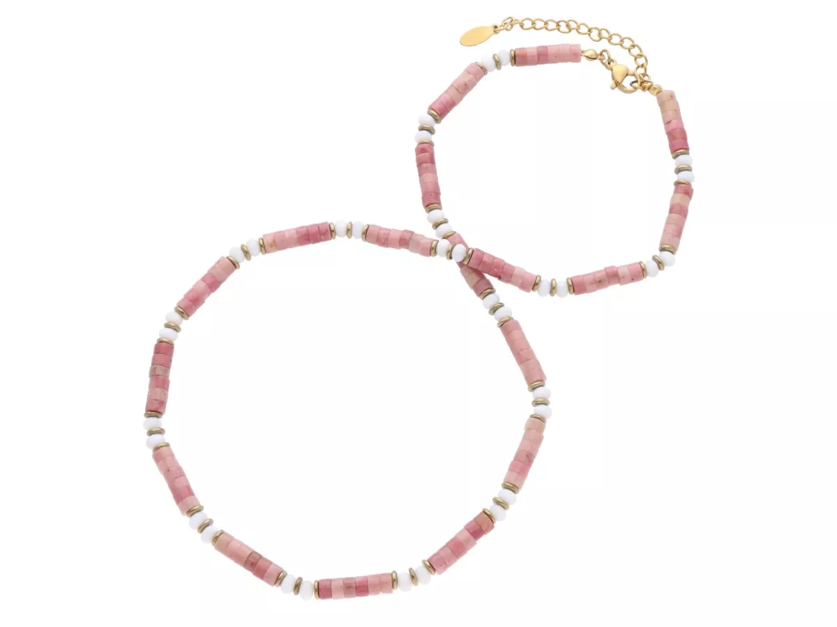 N3O04 NASZYJNIK RODONIT MASA PERŁOWA I HEMATYT