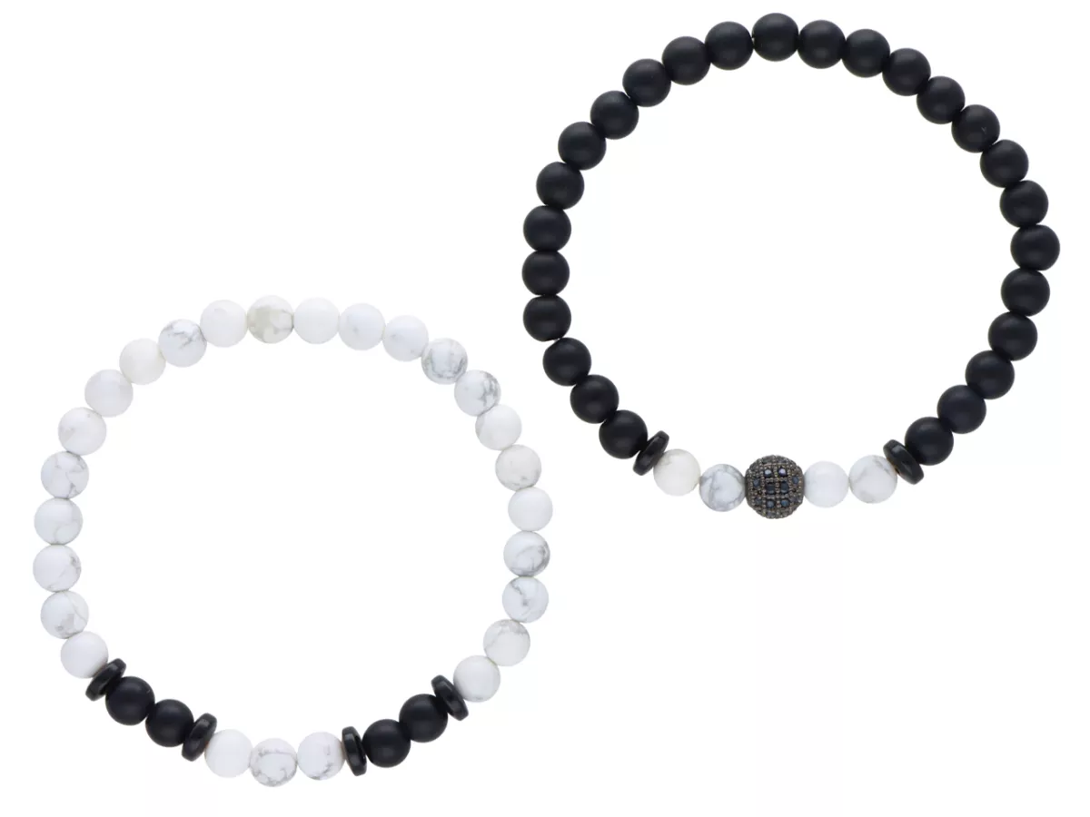 R4O33 ZESTAW BRANSOLETEK ONYKS MATOWY I HOWLIT BIAŁY LUX KULE