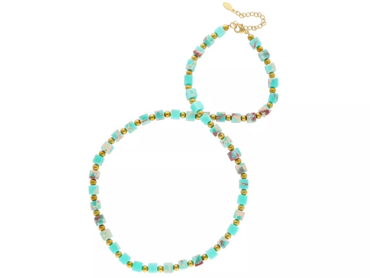 N3L52 NASZYJNIK JASPIS CESARSKI KOSTKI