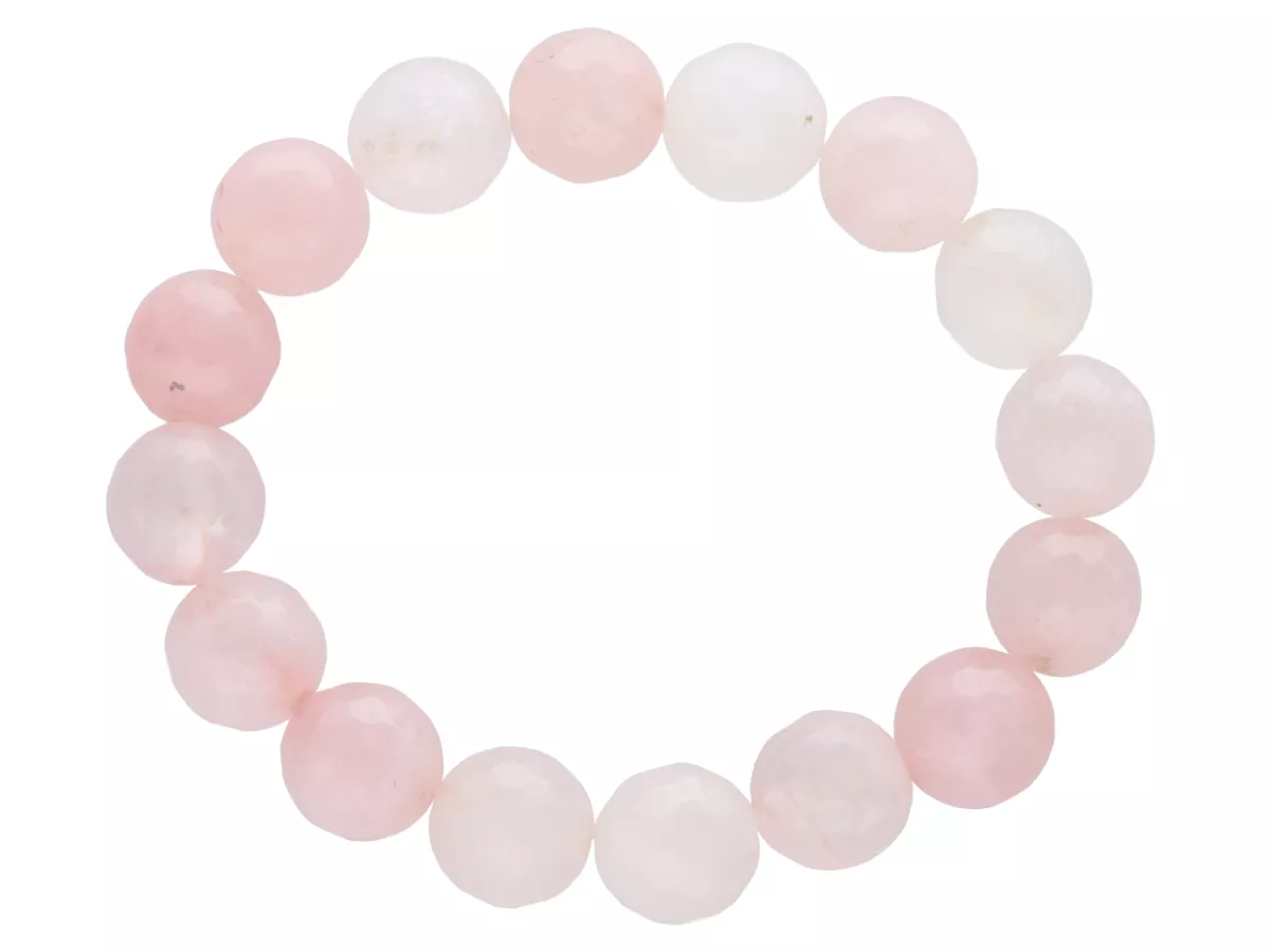 R2S60 BRANSOLETKA KWARC RÓŻOWY KULE FASETOWANE 12 mm