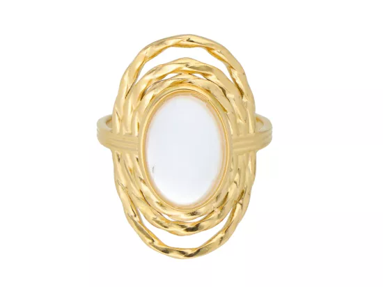 R4M82 PIERŚCIONEK AGAT BIAŁY STAL CHIRURGICZNA 1 SZTUKA