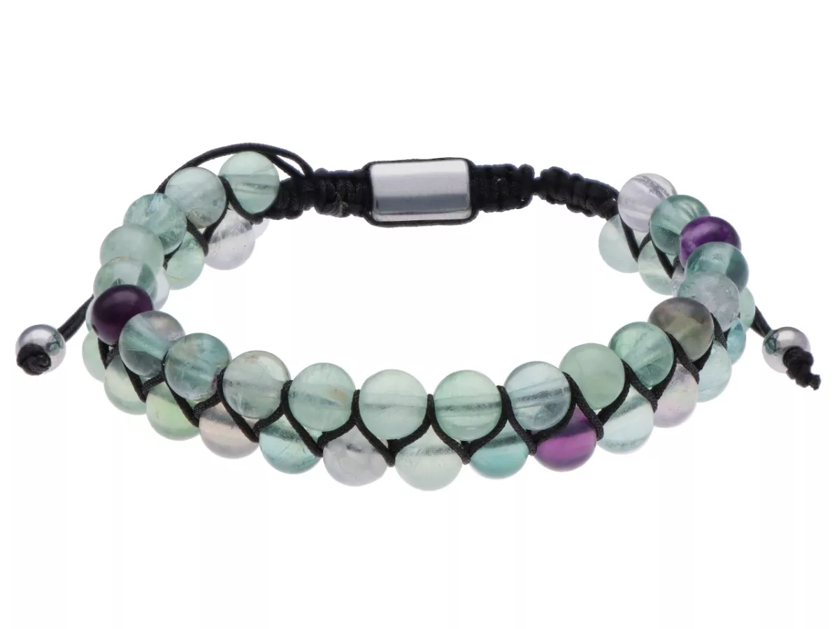 R4T39 BRANSOLETKA SHAMBALLA FLUORYT I STAL CHIRURGICZNA