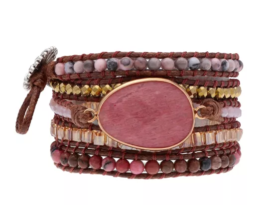 R4W79 BRANSOLETKA 3w1 MIX KAMIENI KRYSZTAŁKI STAL I SZNUREK