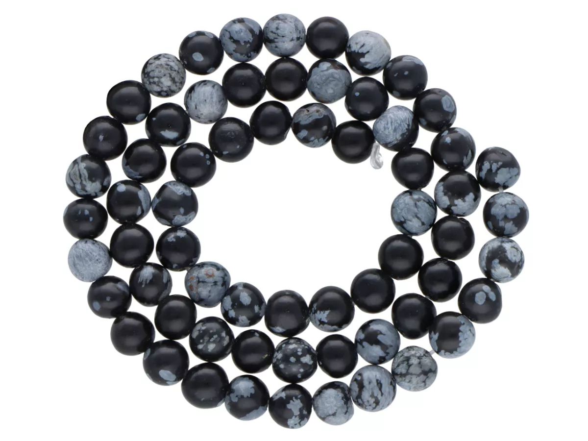 K6R09 OBSYDIAN ŚNIEŻNY KULE 6 mm 1 SZNUR