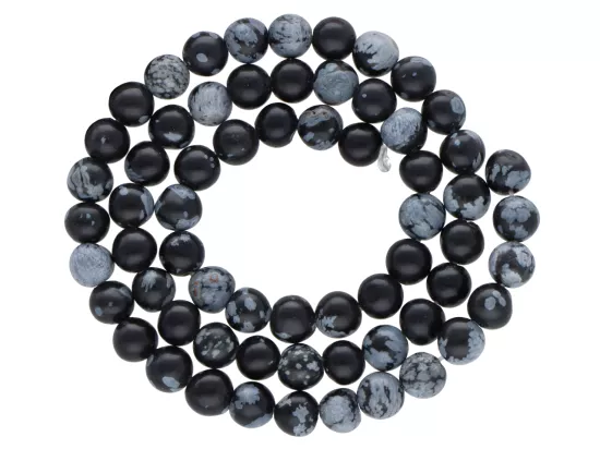 K6R09 OBSYDIAN ŚNIEŻNY KULE 6 mm 1 SZNUR