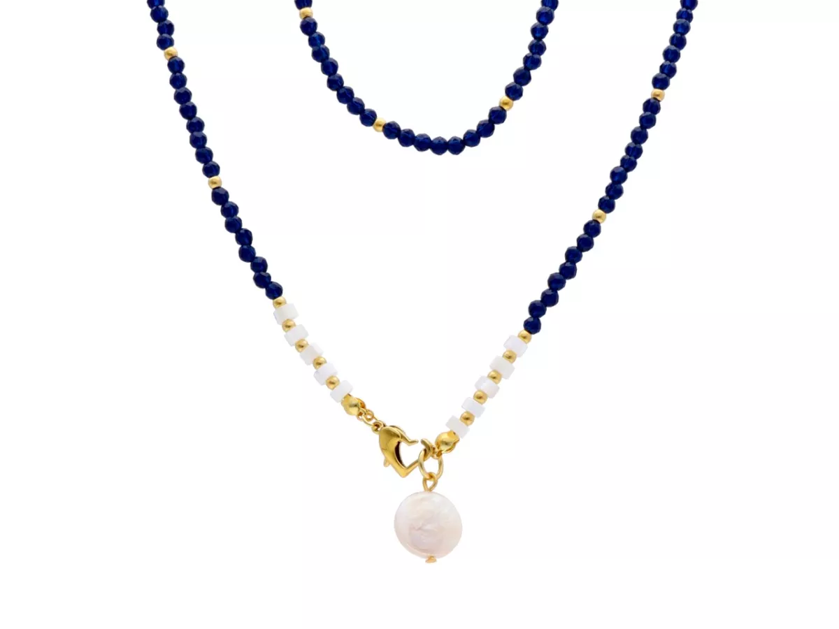 N3M35 NASZYJNIK SZAFIR I MASA PERŁOWA