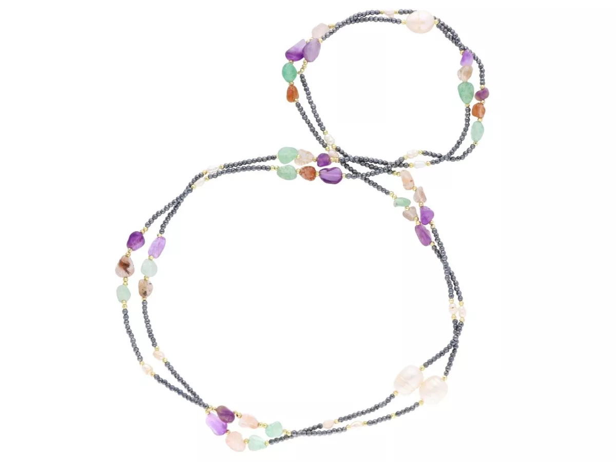 N3O47 NASZYJNIK MIX KAMIENI HEMATYT PERŁA NATURALNA I KRYSZTAŁKI