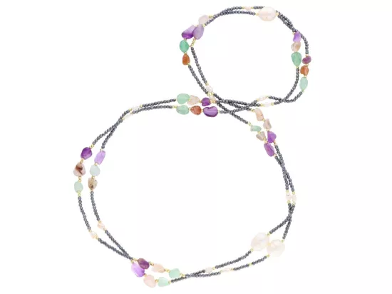 N3O47 NASZYJNIK MIX KAMIENI HEMATYT PERŁA NATURALNA I KRYSZTAŁKI