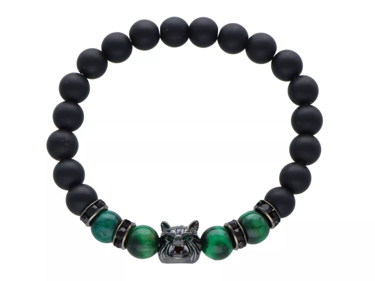 R4J57 BRANSOLETKA LAWA I TYGRYSIE OKO ZIELONE KULE 8 mm