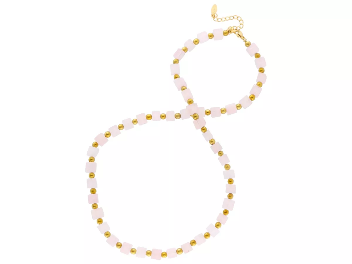 N3L47 NASZYJNIK KWARC RÓŻOWY KOSTKI