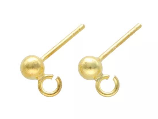 P3I93 SZTYFTY KULKA 4 mm Z PODWIESZKĄ SREBRO 925 POZŁAC - 1 PARA