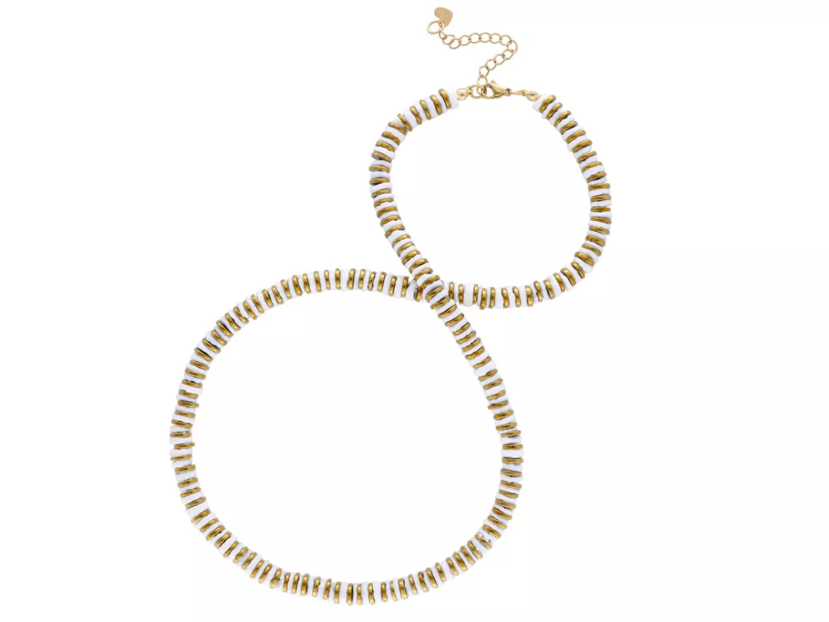 N3L87 NASZYJNIK MASA PERŁOWA I HEMATYT