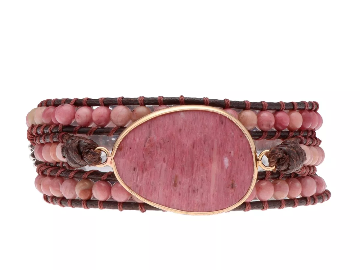 R4W90 BRANSOLETKA 2w1 RODONIT STAL CHIRURGICZNA I SZNUREK