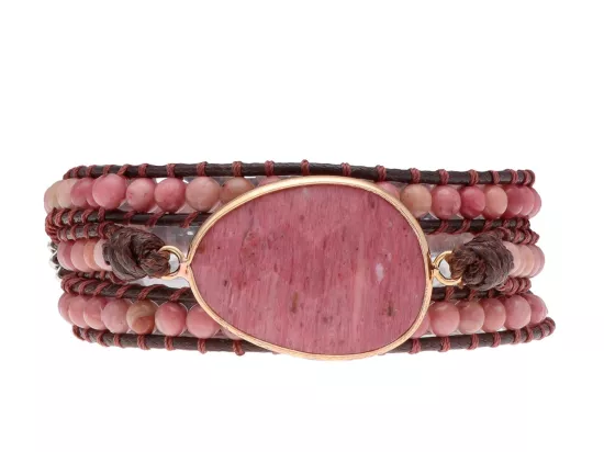 R4W90 BRANSOLETKA 2w1 RODONIT STAL CHIRURGICZNA I SZNUREK