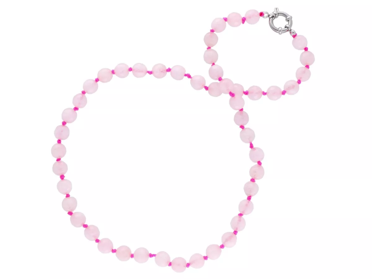 N3K57 NASZYJNIK KWARC RÓŻOWY KULE FASETOWANE 8 mm