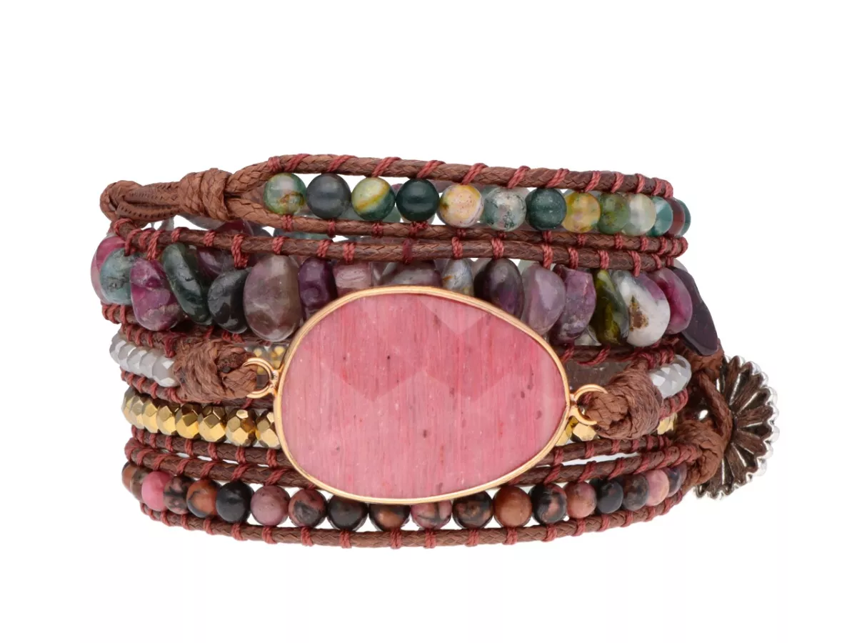 R4W76 BRANSOLETKA 3w1 MIX KAMIENI KRYSZTAŁKI STAL I SZNUREK