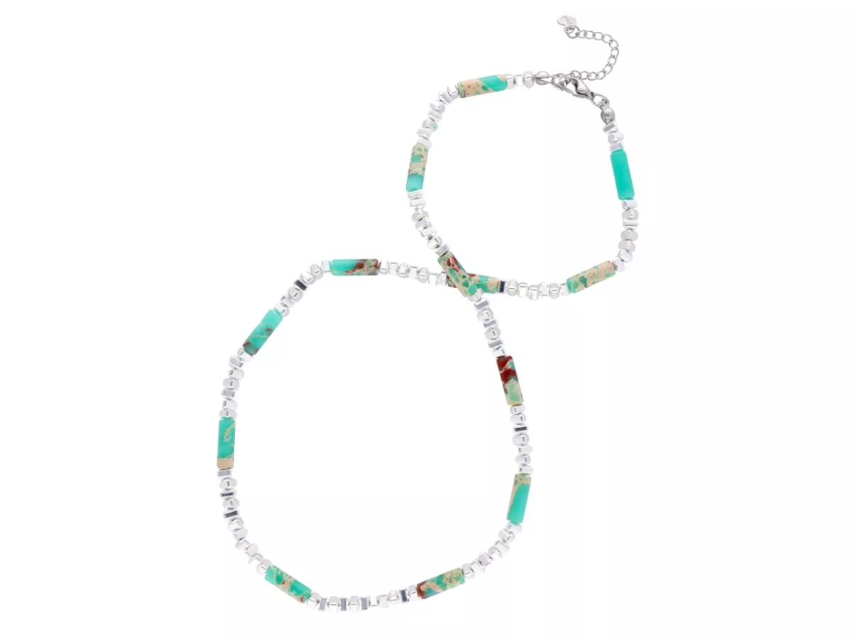 N3L67 NASZYJNIK JASPIS CESARSKI Z HEMATYTEM