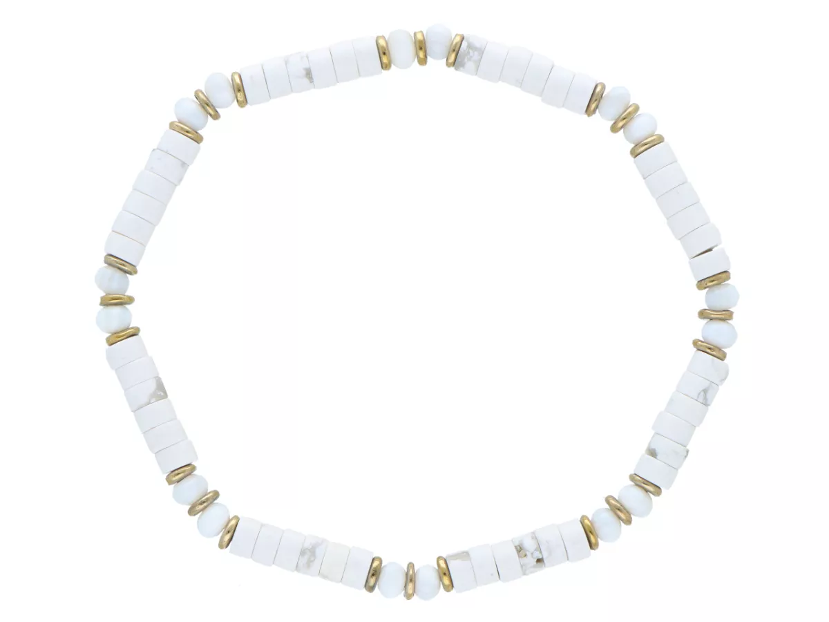 R5A36 BRANSOLETKA HOWLIT BIAŁY LUX MASA PERŁOWA I HEMATYT