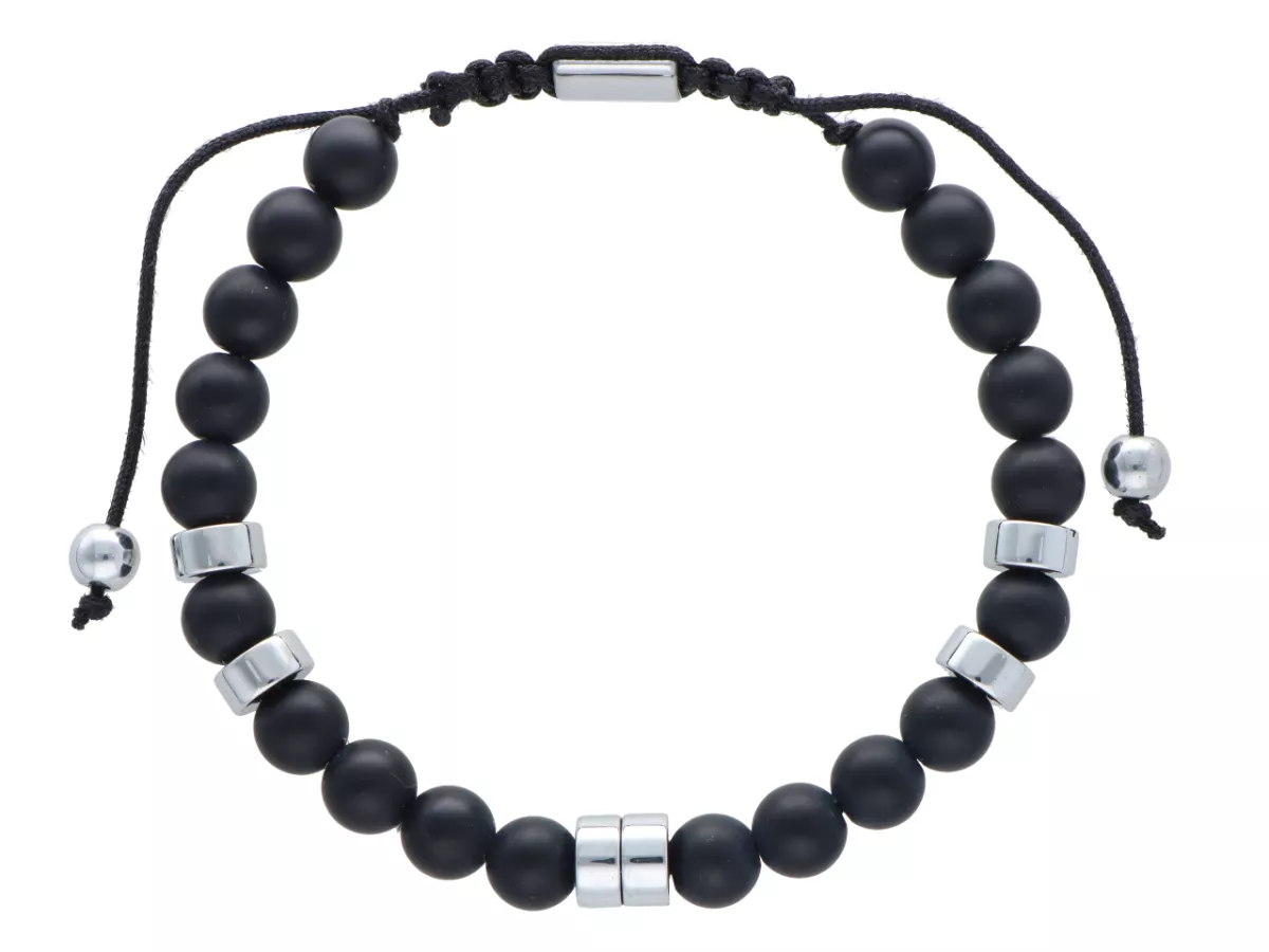 R4O23 BRANSOLETKA SHAMBALLA ONYKS MATOWY I STAL CHIRURGICZNA