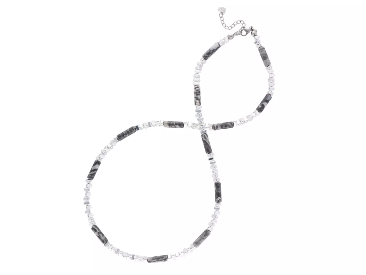 N3L56 NASZYJNIK JASPIS PICASSO Z HEMATYTEM