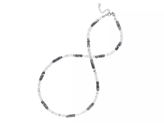 N3L56 NASZYJNIK JASPIS PICASSO Z HEMATYTEM