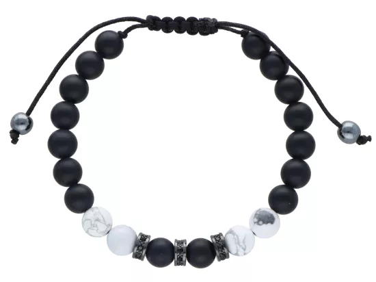 R4M00 BRANSOLETKA SHAMBALLA ONYKS MATOWY I BIAŁY HOWLIT LUX