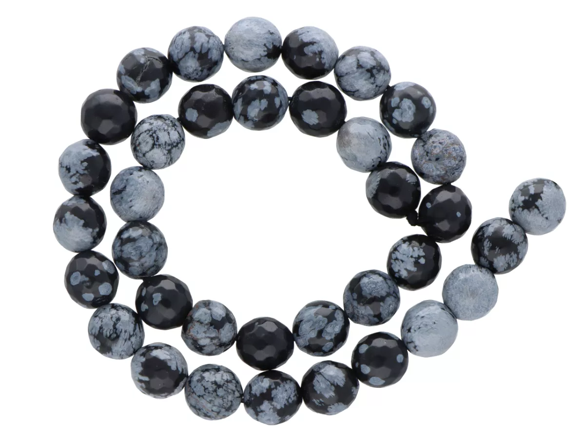 K6M39 OBSYDIAN ŚNIEŻNY KULE FASETOWANE 10 mm 1 SZNUR