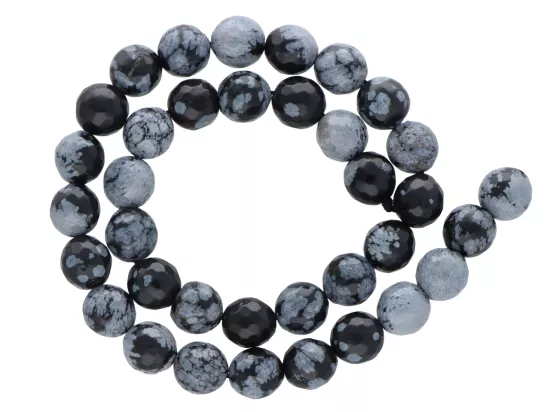 K6M39 OBSYDIAN ŚNIEŻNY KULE FASETOWANE 10 mm 1 SZNUR