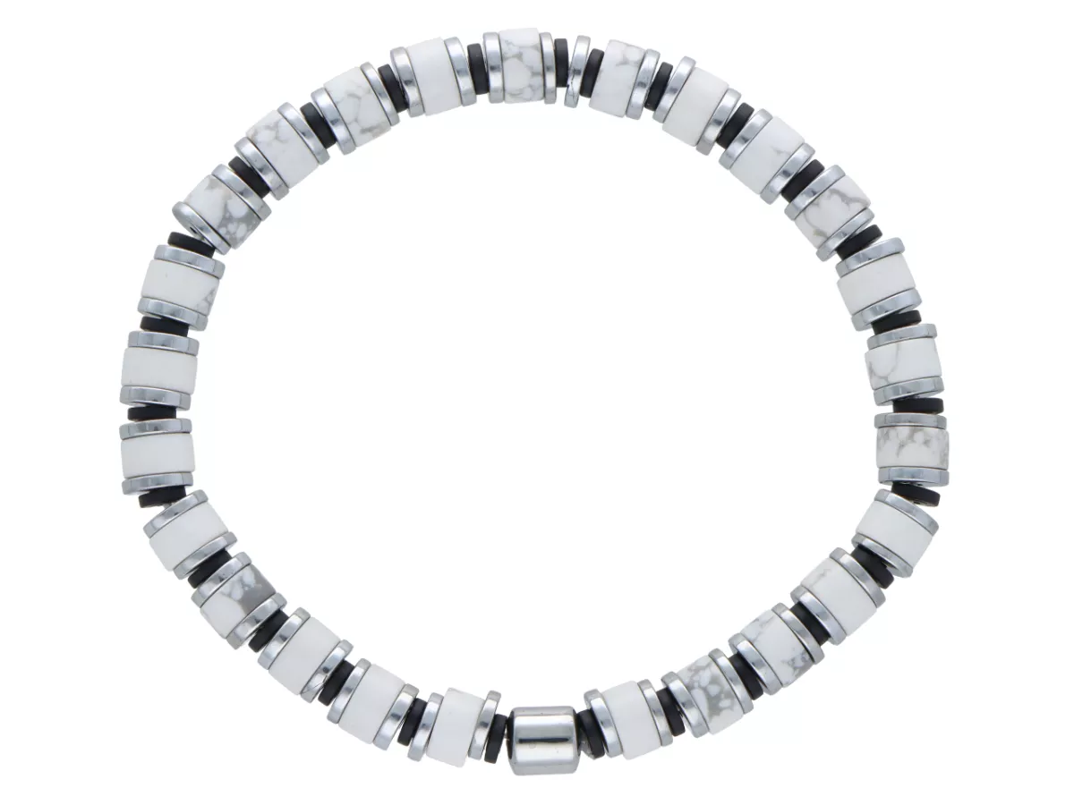 R4O60 BRANSOLETKA HOWLIT BIAŁY LUX KAMIEŃ TYGRYSI I HEMATYT