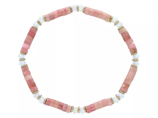 R5A32 BRANSOLETKA RODONIT MASA PERŁOWA I HEMATYT