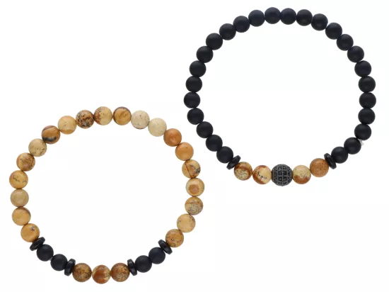 R4O28 ZESTAW BRANSOLETEK ONYKS MATOWY I JASPIS OBRAZKOWY KULE