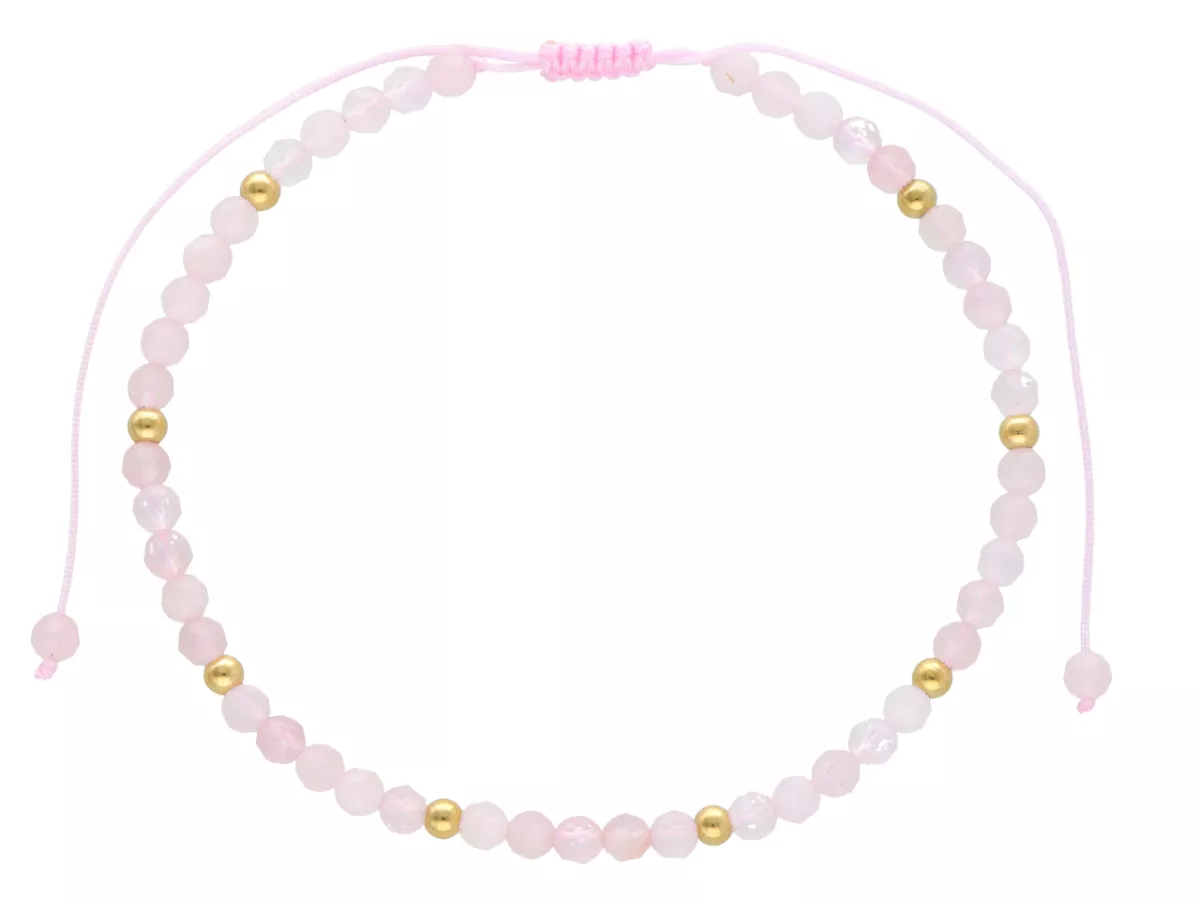 R4O05 BRANSOLETKA SHAMBALLA KWARC RÓŻOWY I STAL CHIRURGICZNA