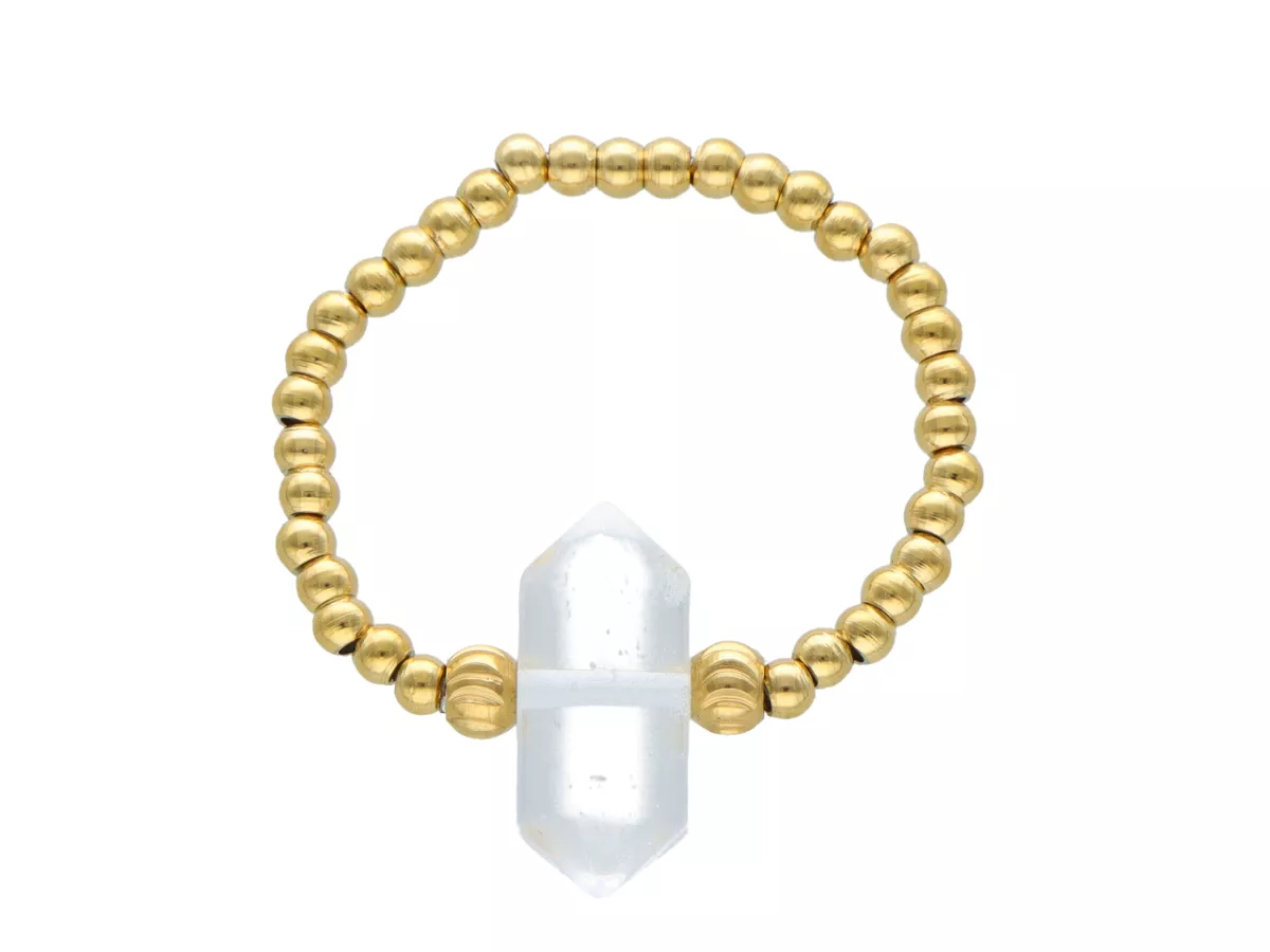 R4J78 PIERŚCIONEK KRYSZTAŁ GÓRSKI I STAL CHIRURGICZNA - 1 SZTUKA