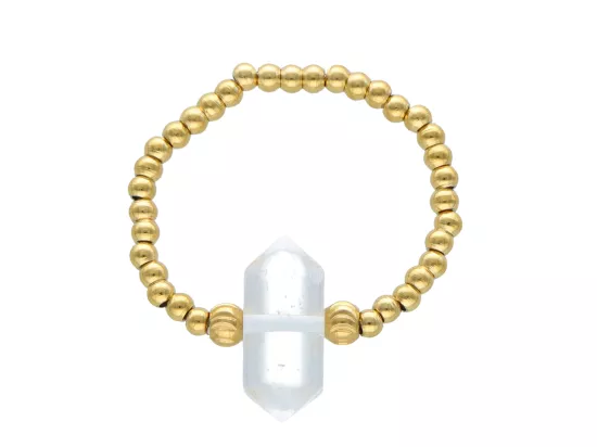 R4J78 PIERŚCIONEK KRYSZTAŁ GÓRSKI I STAL CHIRURGICZNA - 1 SZTUKA