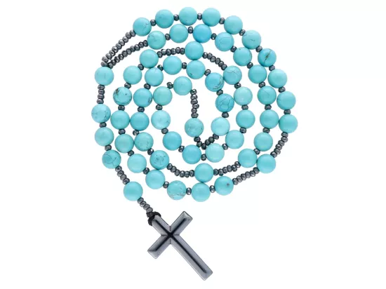 N3K92 NASZYJNIK TURKUS KULE 8,5 mm - RÓŻANIEC