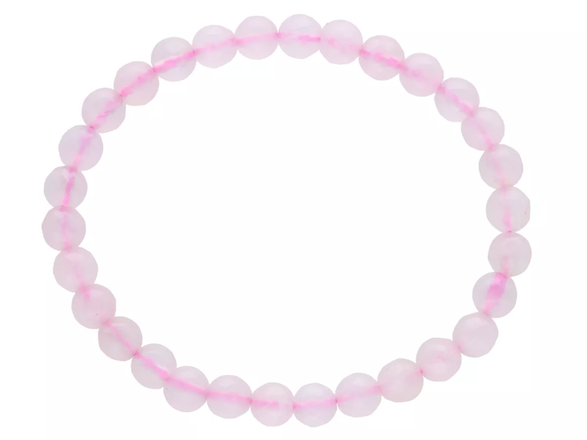 R2O93 BRANSOLETKA KWARC RÓŻOWY KULE FASETOWANE 6 mm