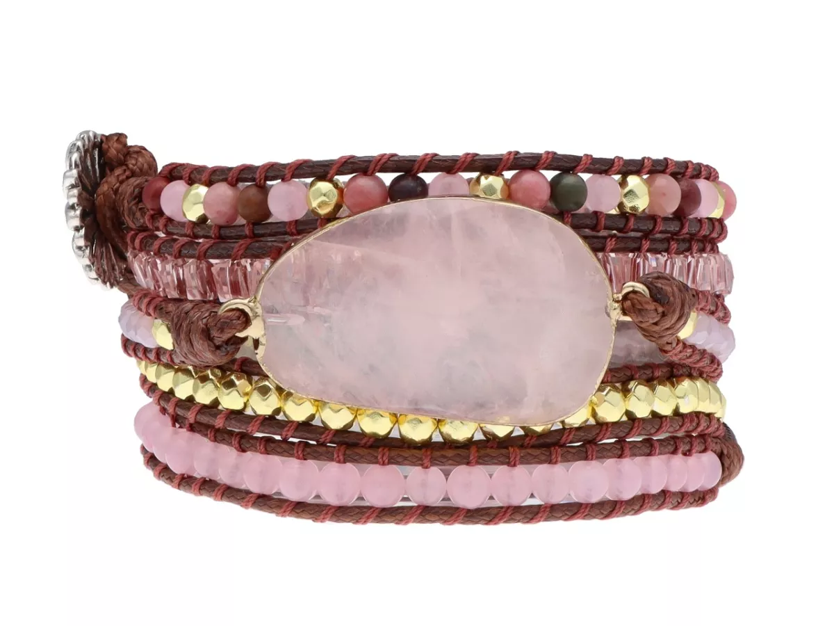 R4W71 BRANSOLETKA 3w1 MIX KAMIENI KRYSZTAŁKI STAL I SZNUREK