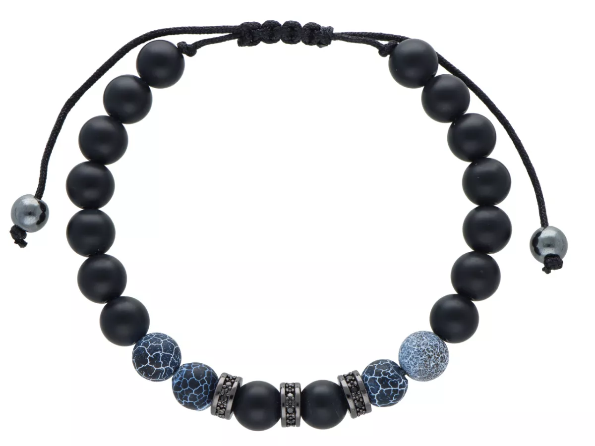 R4M04 BRANSOLETKA SHAMBALLA ONYKS MATOWY I AGAT TRAWIONY