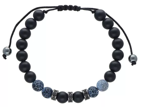 R4M04 BRANSOLETKA SHAMBALLA ONYKS MATOWY I AGAT TRAWIONY