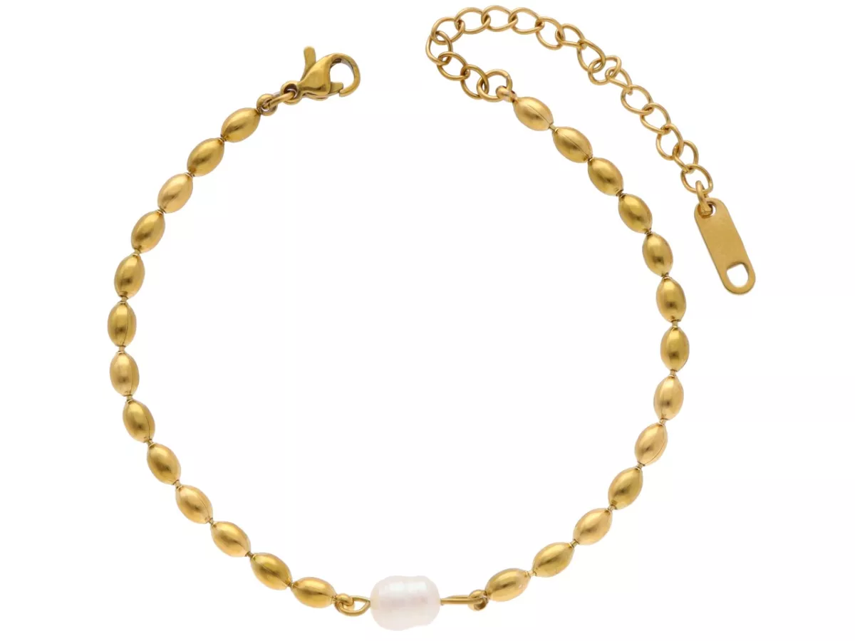 R5C44 BRANSOLETKA PERŁA NATURALNA I STAL CHIRURGICZNA