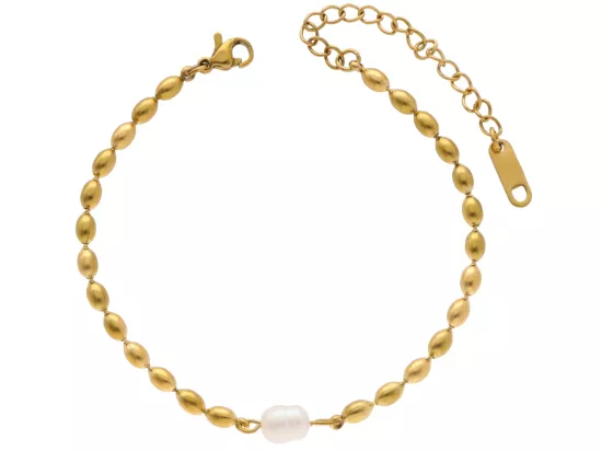 R5C44 BRANSOLETKA PERŁA NATURALNA I STAL CHIRURGICZNA