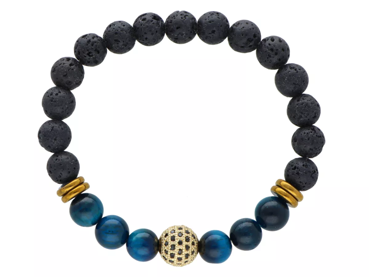 R4N74 BRANSOLETKA LAWA I TYGRYSIE OKO TURKUSOWE KULE 8,5 mm