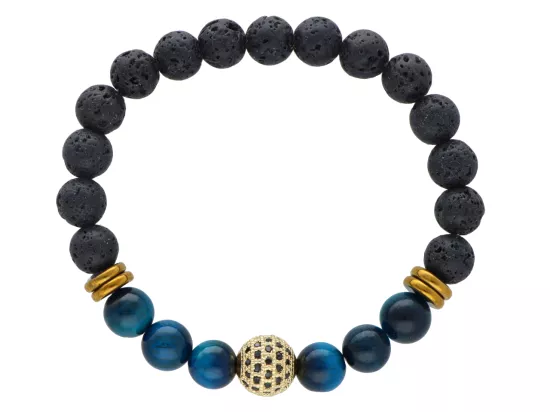 R4N74 BRANSOLETKA LAWA I TYGRYSIE OKO TURKUSOWE KULE 8,5 mm