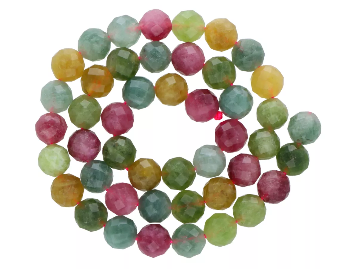 K7I19 JADEIT TURMALINOWY KULE FASETOWANE 8 mm - 1 SZNUR