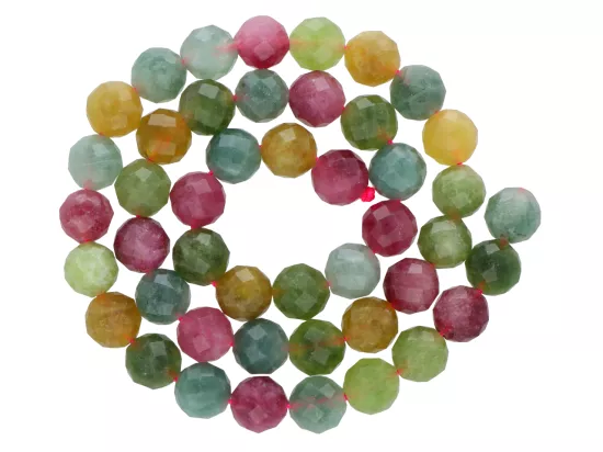 K7I19 JADEIT TURMALINOWY KULE FASETOWANE 8 mm - 1 SZNUR