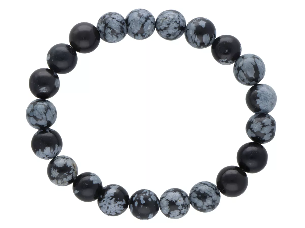 R1E67 BRANSOLETKA OBSYDIAN ŚNIEŻNY KULE 8,5 mm