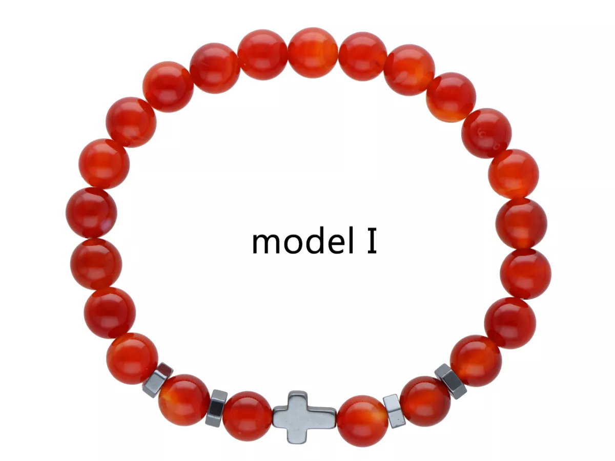 R4O02 BRANSOLETKA AGAT CZERWONY KULE 8 mm