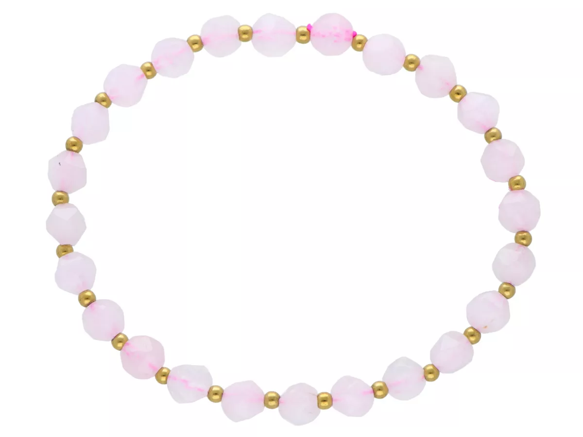 R4M10 BRANSOLETKA KWARC RÓŻOWY DIAMENTOWY KULE FASETOWANE 6 mm