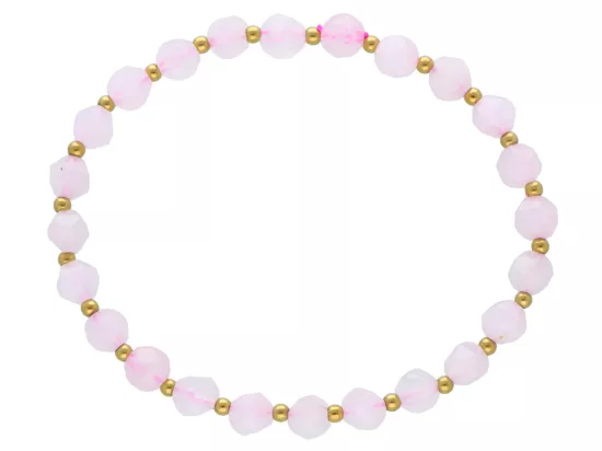 R4M10 BRANSOLETKA KWARC RÓŻOWY DIAMENTOWY KULE FASETOWANE 6 mm